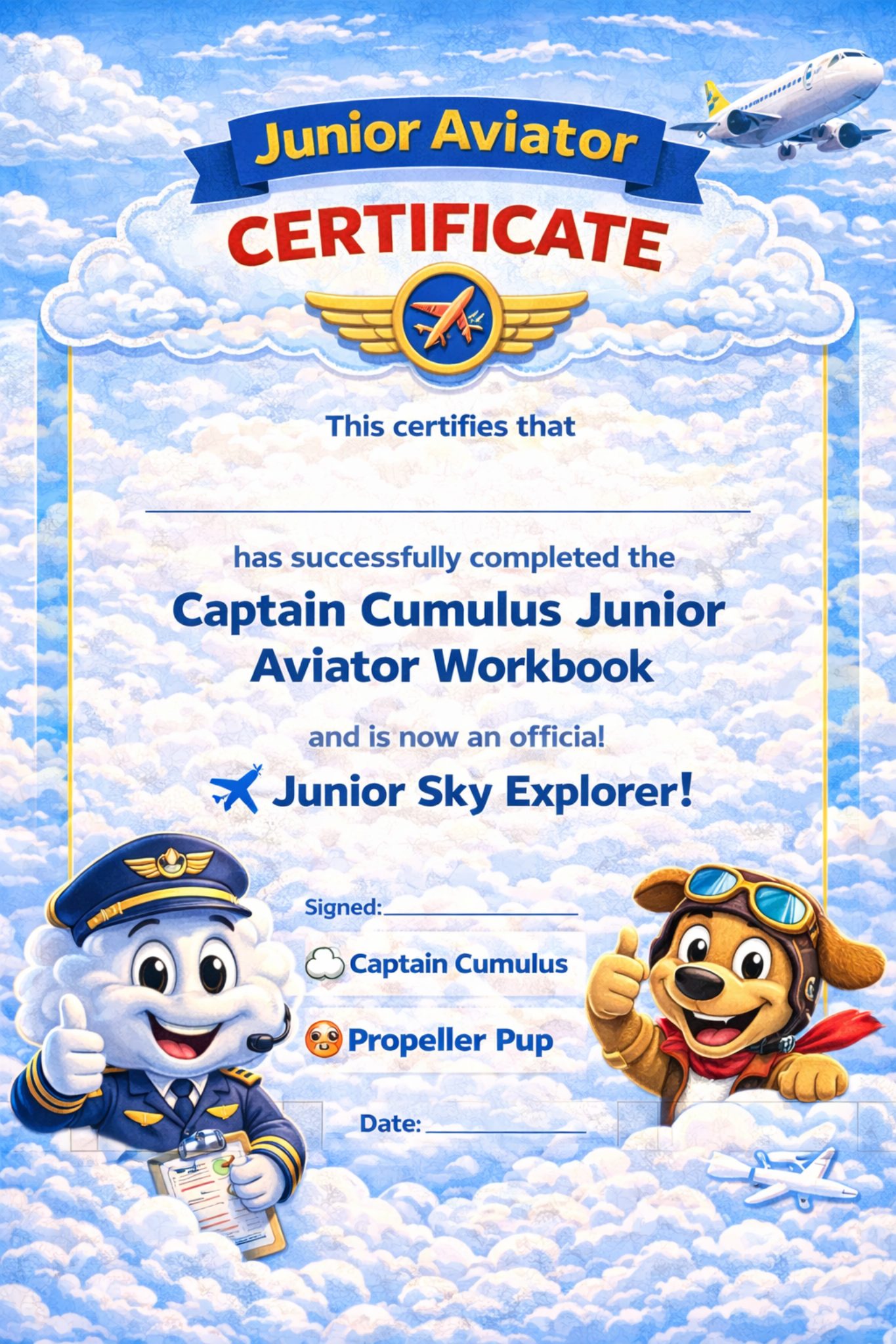 Junior Aviator certificate page